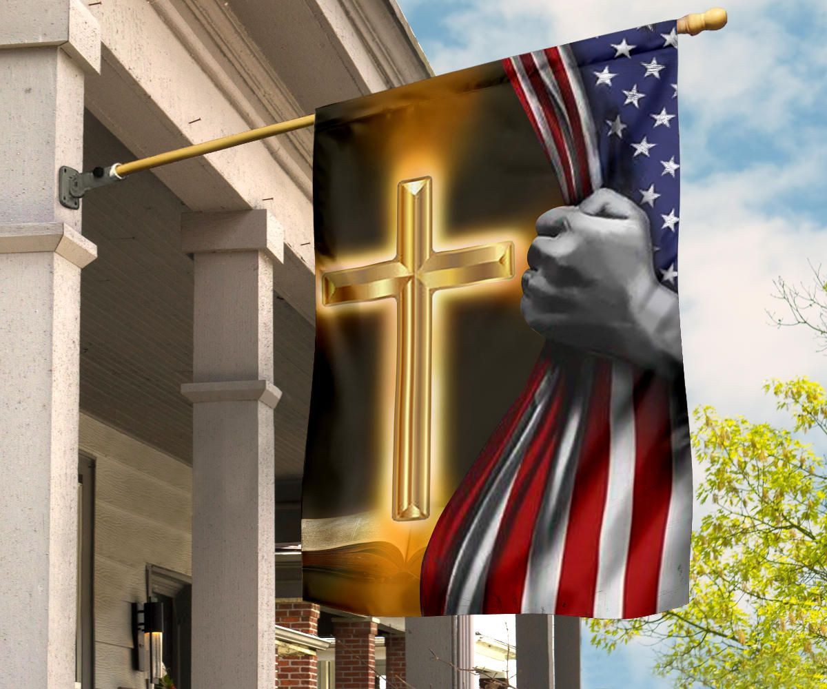 Hand Open American Flag And Cross Flag Unique Christian Indoor Outdoor Decoration