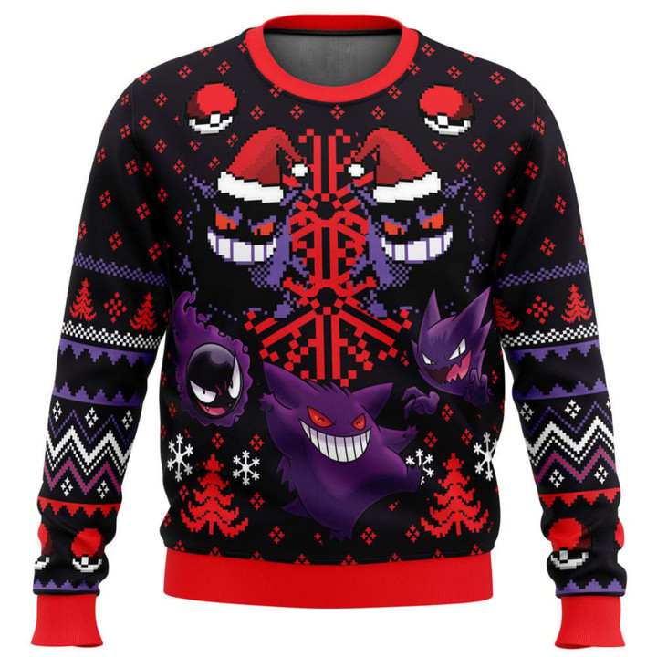 Ugly Christmas Sweater, Pokemon Sweatshirt, Christmas Sweatshirt, Pokemon Gengar Shirt, Anime Gift