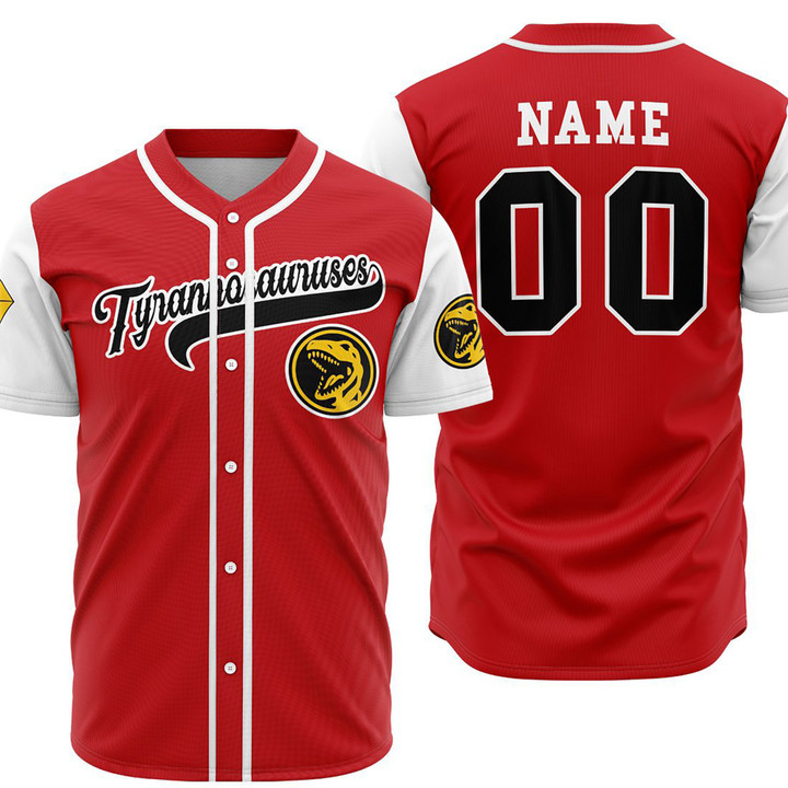 Custom Baseball Jersey, Power Rangers Shirt, Red Ranger Costume, Red Ranger Tyrannosauruses, Power Rangers Jersey, Personalized Gift
