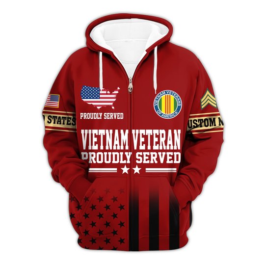 Premium Custom Vietnam Veteran Zip Up Hoodie VPVC609666, Gifts For Vietnam Veteran, Gifts For Veterans Day.