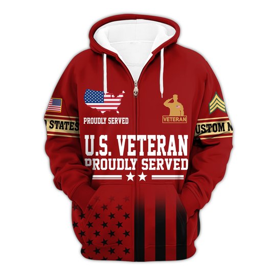 Premium Custom US Veteran Zip Up Hoodie VPVC609667, Gifts For US Veteran, Gifts For Veterans Day.