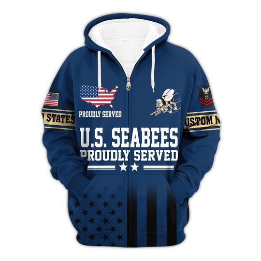 Premium Custom US Seabees Zip Up Hoodie VPVC609669, Gifts For Seabees Veteran, Gifts For Veterans Day.