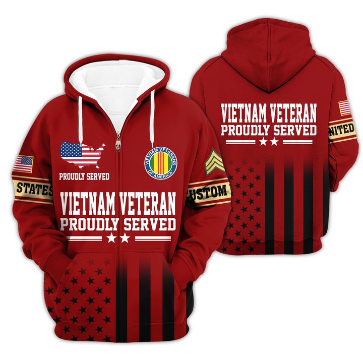 Premium Custom Vietnam Veteran Zip Up Hoodie VPVC609666, Gifts For Vietnam Veteran, Gifts For Veterans Day.