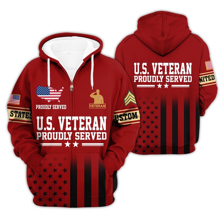 Premium Custom US Veteran Zip Up Hoodie VPVC609667, Gifts For US Veteran, Gifts For Veterans Day.