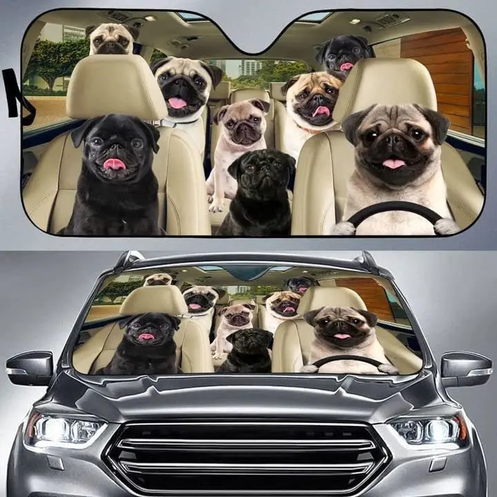 Pug Family Car Sun Shade