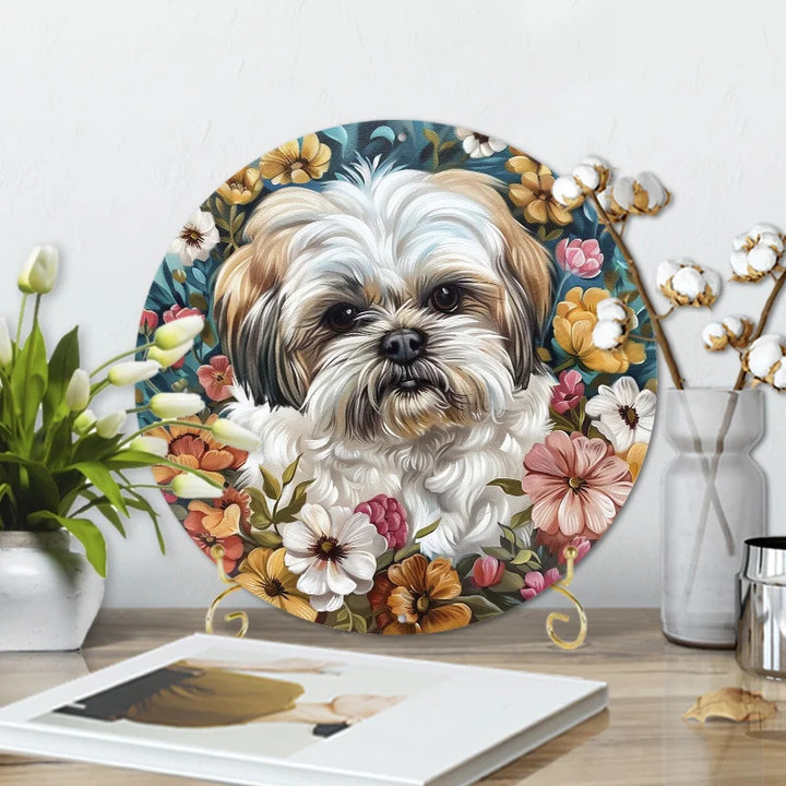 Shih Tzu Painting Flowers Decoration wall decor home