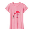 Womens Funny Pink Flamingo Drinking Wine | Summer T-Shirt Gift