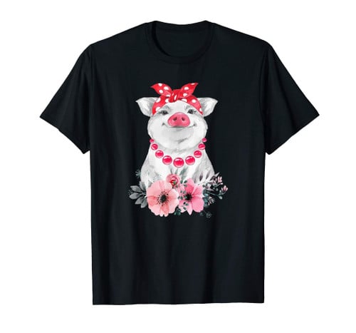 Pig Bandana Cute T-Shirt For Girl And Women. Gift Awesome