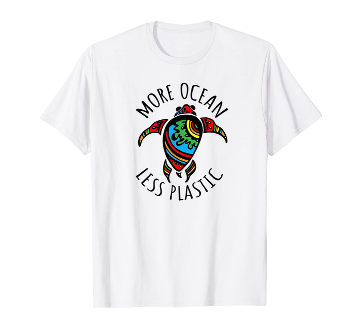 More Ocean Less Plastic Rainbow Sea Turtle Gift Tshirt
