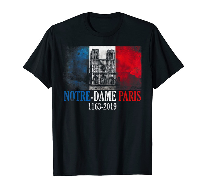 Vintage Paris Flag France City Notre-Dame Cathedral T-Shirt