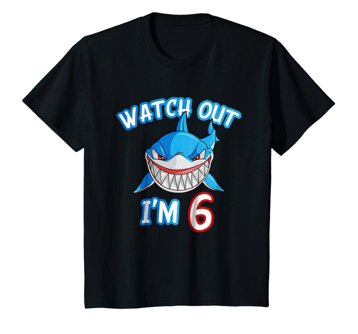 Kids 6 Yrs old Boy Watch Out Shark SHIRT 6th Birthday Tee