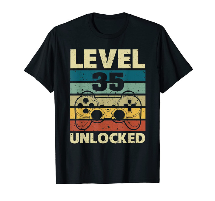 Level 35 Unlocked T Shirt Vintage Gamer 35th Birthday Gifts