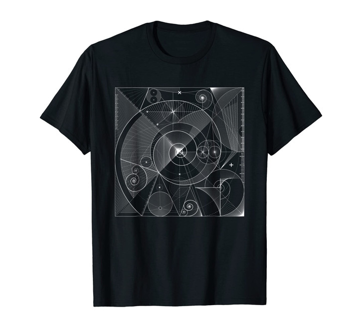Sacred Geometry T Shirt Fibonacci, White Golden Spiral