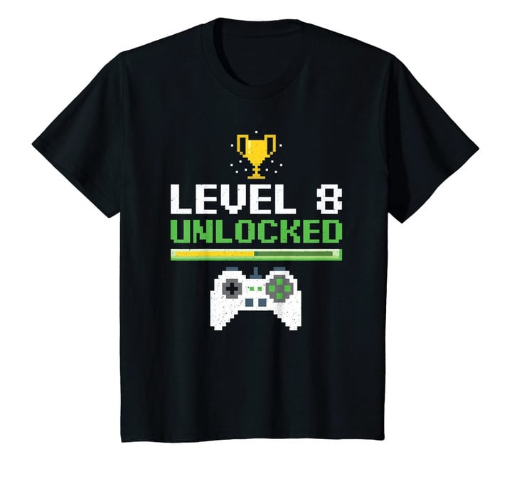 Kids 8 Year Old Gamer Funny Birthday T-Shirt Level 8 Unlocked