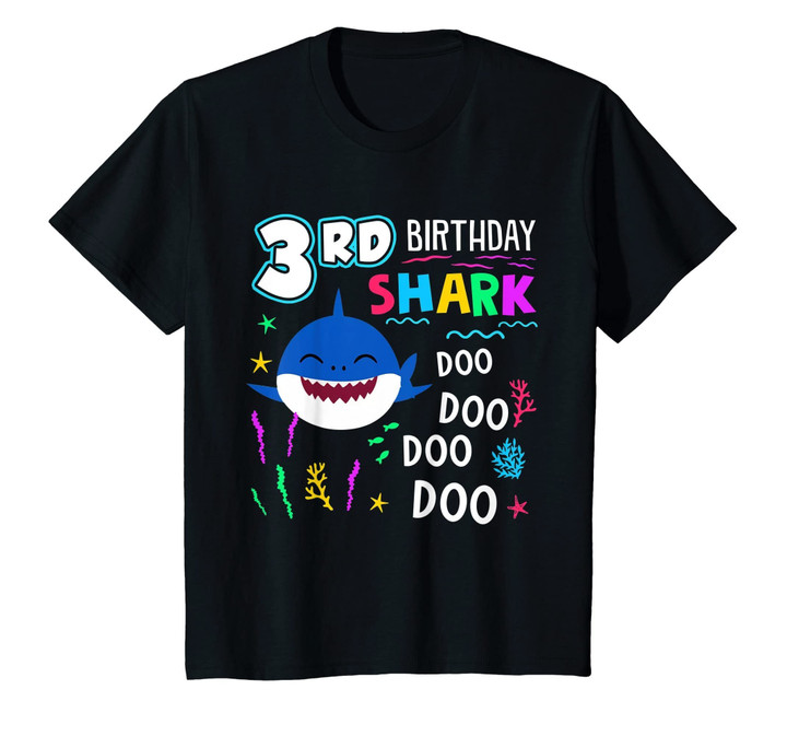 Kids Happy 3rd Birthday Shark Doo Doo 3 Years Old T-Shirt Gift