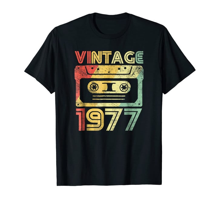 Vintage 1977 Birthday Cassette 70s Party Wear Gift Tee