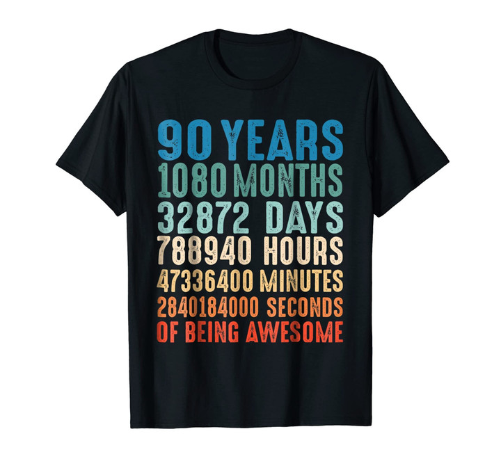 90 Years Old 90th Birthday Vintage Retro T Shirt 1080 Months