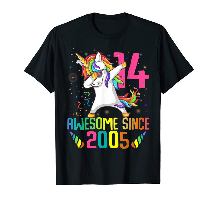 14 Years Old 14th Birthday Unicorn Dabbing Shirt Girl Party