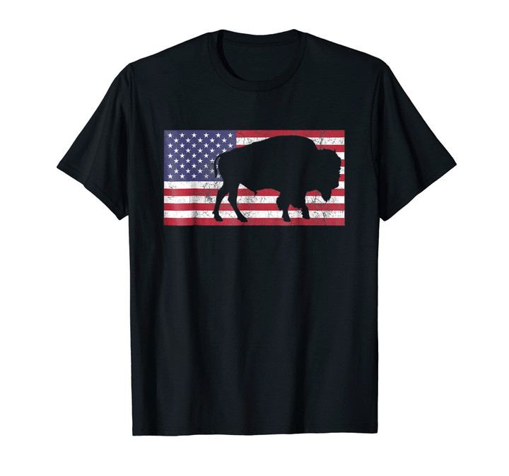 American Flag Shirt Patriotic USA Buffalo Bison 4th of July