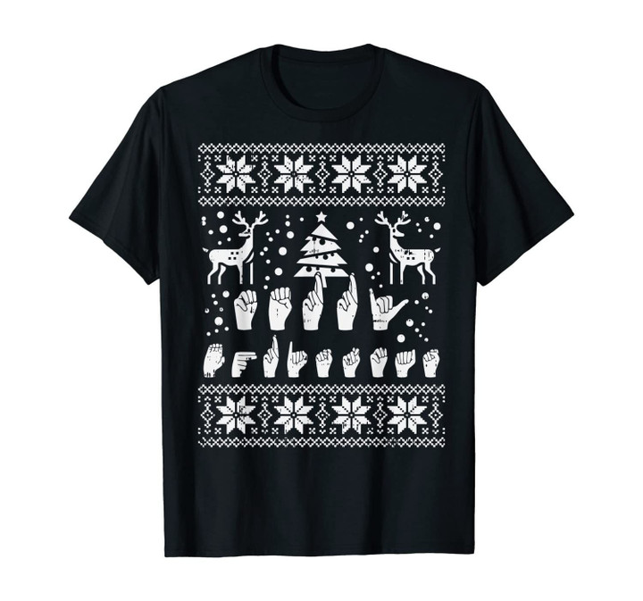 Merry Christmas Sign Language ASL Deaf Ugly Christmas Gift T-Shirt