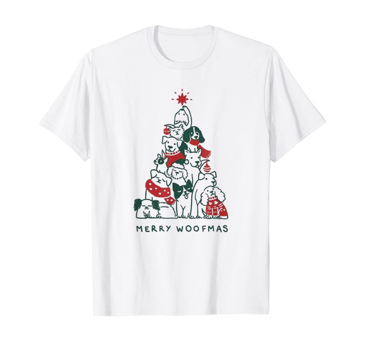 Merry Woofmas Funny Dogs Christmas Tree Xmas Gift T-Shirt