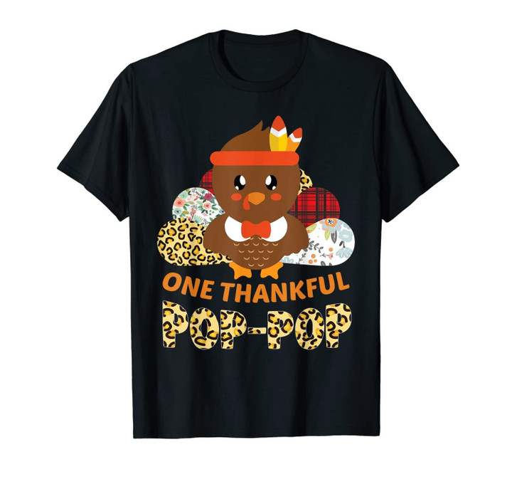 One Thankful Pop-Pop Turkey Leopard Thanksgiving Gifts T-Shirt