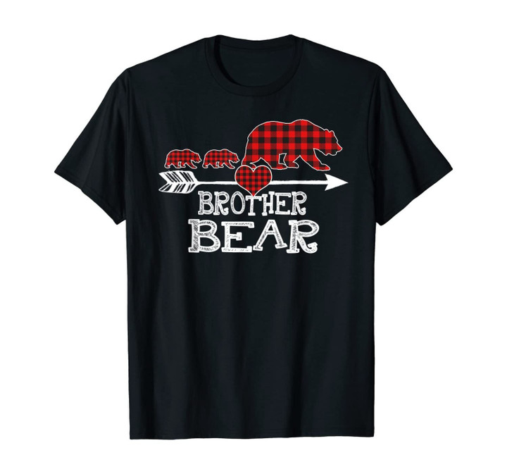 Red Plaid Brother Bear Two Cubs Matching Buffalo Pajama Xmas T-Shirt