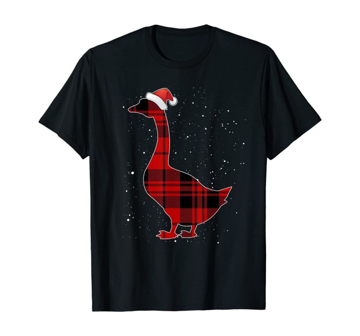 Santa Red Plaid Goose Bird Christmas Xmas Matching Pajama T-Shirt