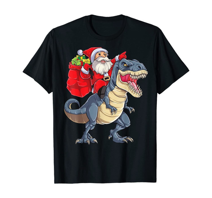 Santa Riding Dinosaur T rex Christmas Gifts Boys Men Xmas T-Shirt