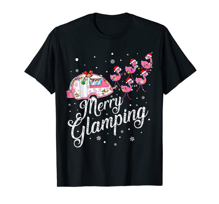 Merry Glamping Tee Funny Christmas Flamingo Camper Xmas Gift T-Shirt