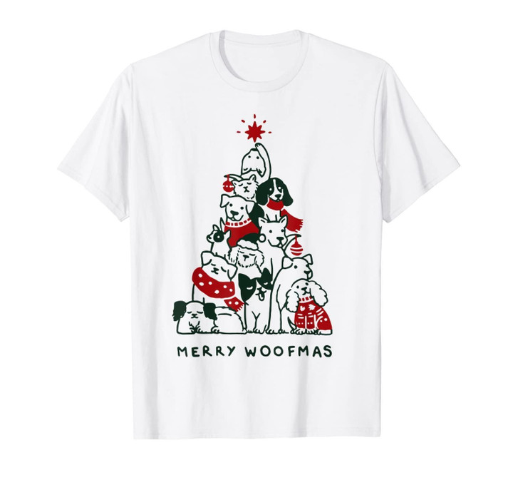 Merry Woofmas Funny Dog Lover Christmas Tree Gift T-Shirt