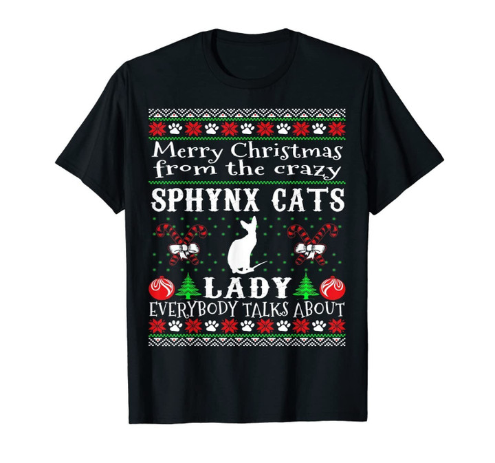 Merry Christmas Sphynx Cats Lady Ugly Sweater T-Shirt