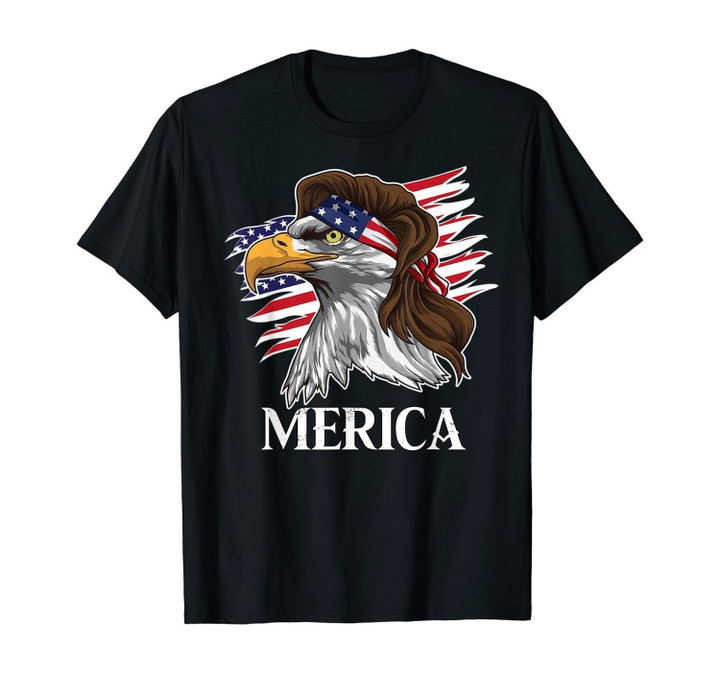 Patriotic Mullet Eagle Merica American Flag 4th of July Tee T-Shirt