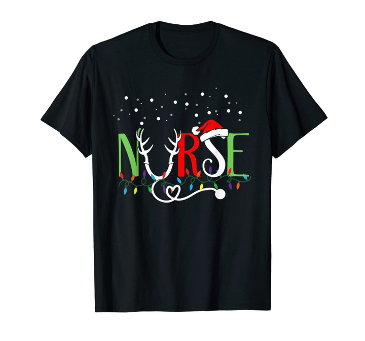 Nurse Christmas shirt Santa hat snow Stethoscope Reindeer T-Shirt