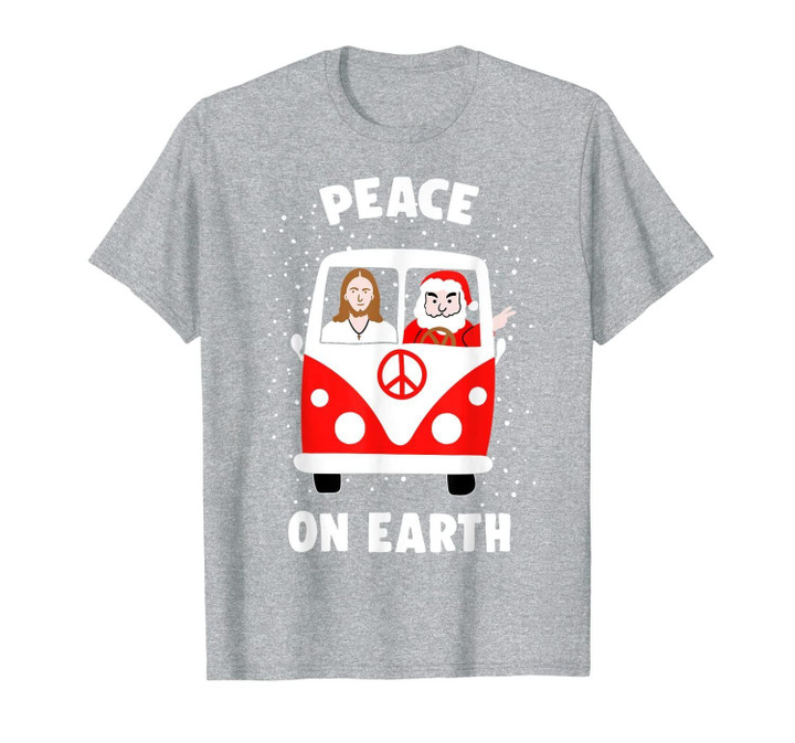 Peace On Earth Santa And Jesus Hippie Fan Christmas Gift T-Shirt