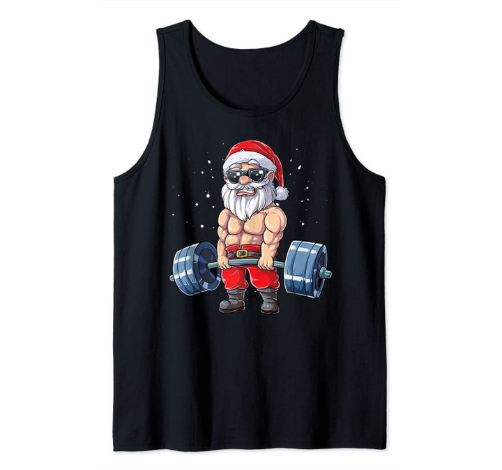 Santa Weightlifting Christmas Fitness Gym Deadlift Xmas Men Tank Top