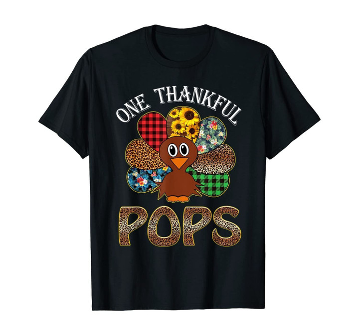 One Thankful Pops Turkey Leopard Thankgivings Funny Gift T-Shirt