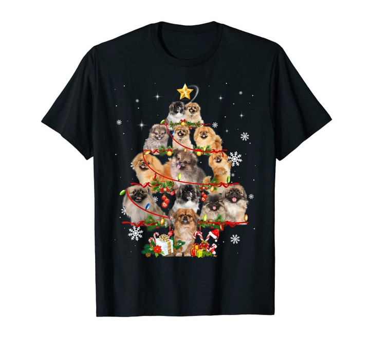 Pekingese Dog Christmas Tree Lights Funny Dog Xmas Gift T-Shirt