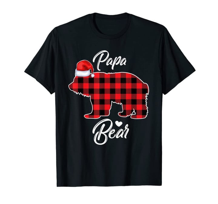 Red Plaid Papa Bear Matching Pajama Family Buffalo Papa T-Shirt