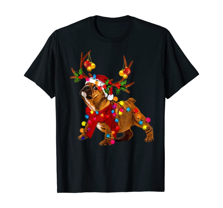 Santa bulldog gorgeous reindeer Light Christmas T-Shirt