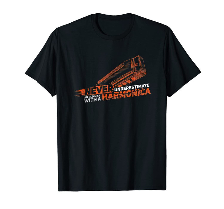 Mens Old Man With A Harmonica T-Shirt