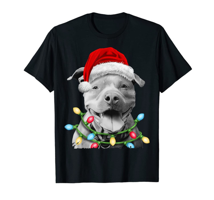 Pit Bull Santa Christmas Tree Lights Xmas Gifts Boys Kids T-Shirt