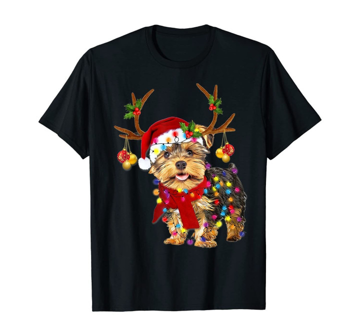 Santa yorkie terrier dog gorgeous reindeer Light Christmas T-Shirt