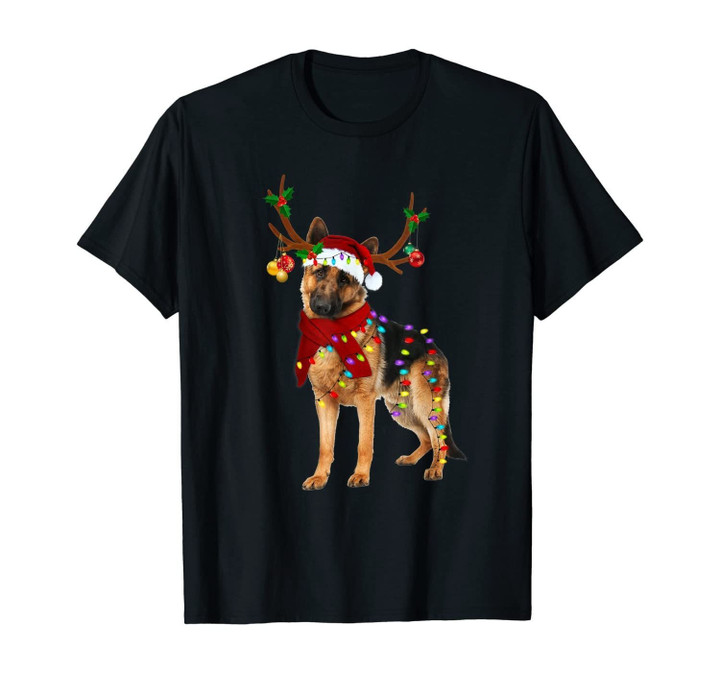 Santa German shepherd reindeer Light Christmas gifts T-Shirt