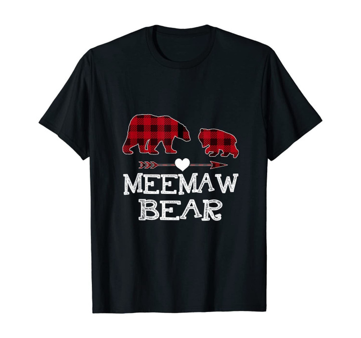 Meemaw Bear Red Buffalo Plaid Matching Family Christmas T-Shirt