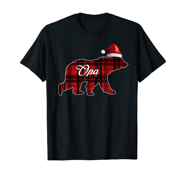Opa Bear Christmas Pajama Red Plaid Buffalo Family Gift T-Shirt