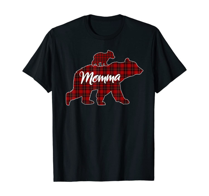 Red Plaid Momma Bear Buffalo Matching Family Pajama T-Shirt