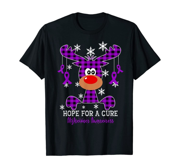 Reindeer Hope For A Cure Alzheimer Awareness Christmas T-Shirt