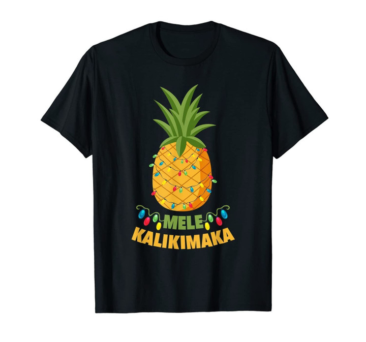 Santa Pineapple Christmas Lights Hawaiian Mele Kalikimaka T-Shirt