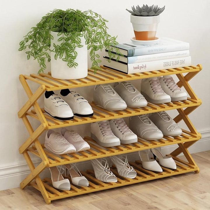 Foldable Wood Shoes Rack